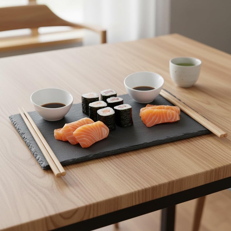 Koopman طبق سوشي من أموز 30 × 23 سم - يشمل عيدان تناول الطعام وأطباق الغمس - حجر طبيعي - أدوات مائدة حجرية - طبق تقديم مستطيل - Image 4